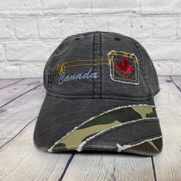 Vintage Canada Dad Hat Cap Strap Back Gray Camo Distressed Embroidered Stitched - Picture 5 of 10